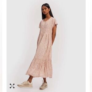 Reistor Midi Tiered Shirt Dress in Coral Rush